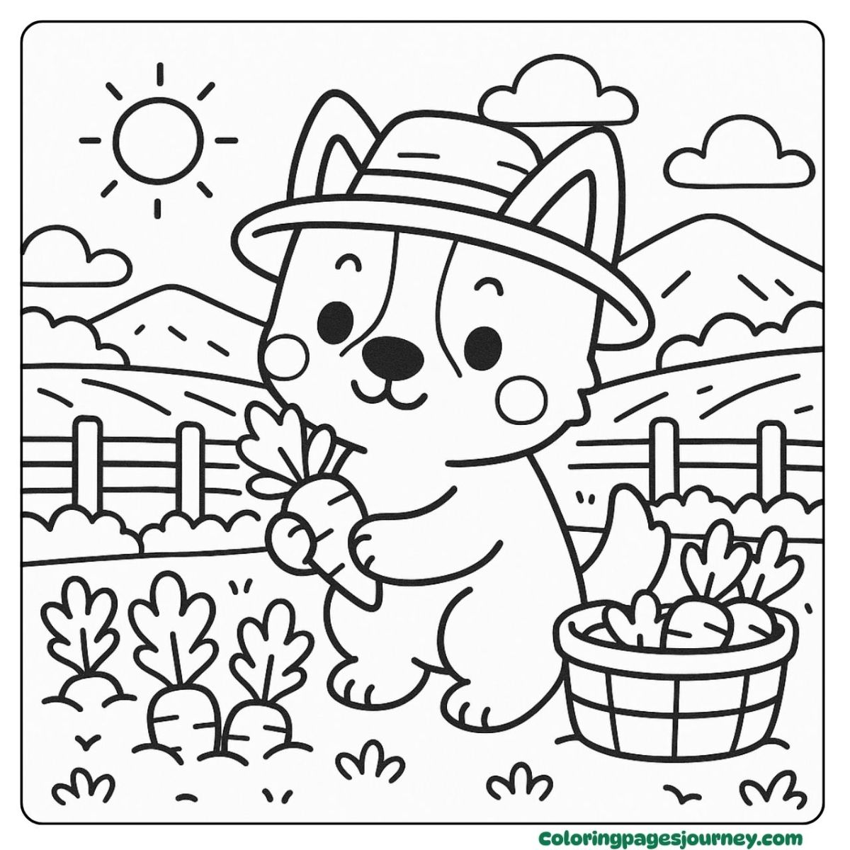 An Australian Cattle coloring page of a farm harvest day An Australian Cattle coloring page harvesting carrots on farm
