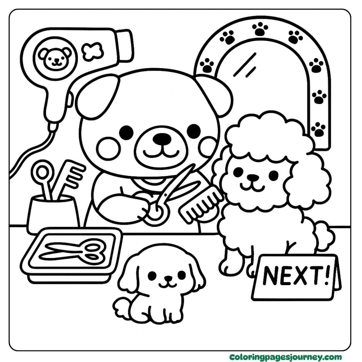 A cute pug coloring page folding laundry with a friend A cute pug coloring page with laundry and cozy vibes