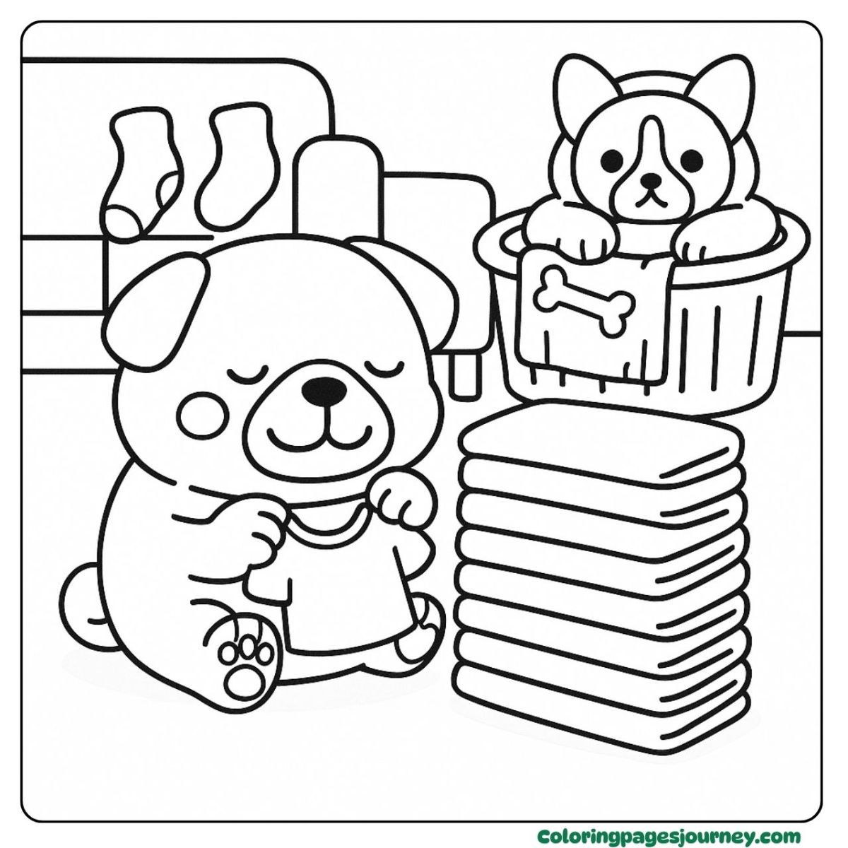 A cute pug coloring page grooming fluffy dog clients A cute pug coloring page with dog grooming scene