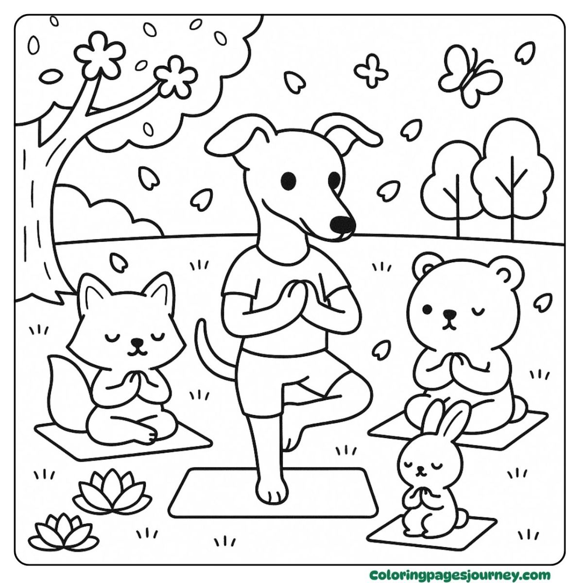 A Greyhound coloring page with yoga in the park A Greyhound coloring page doing yoga outside