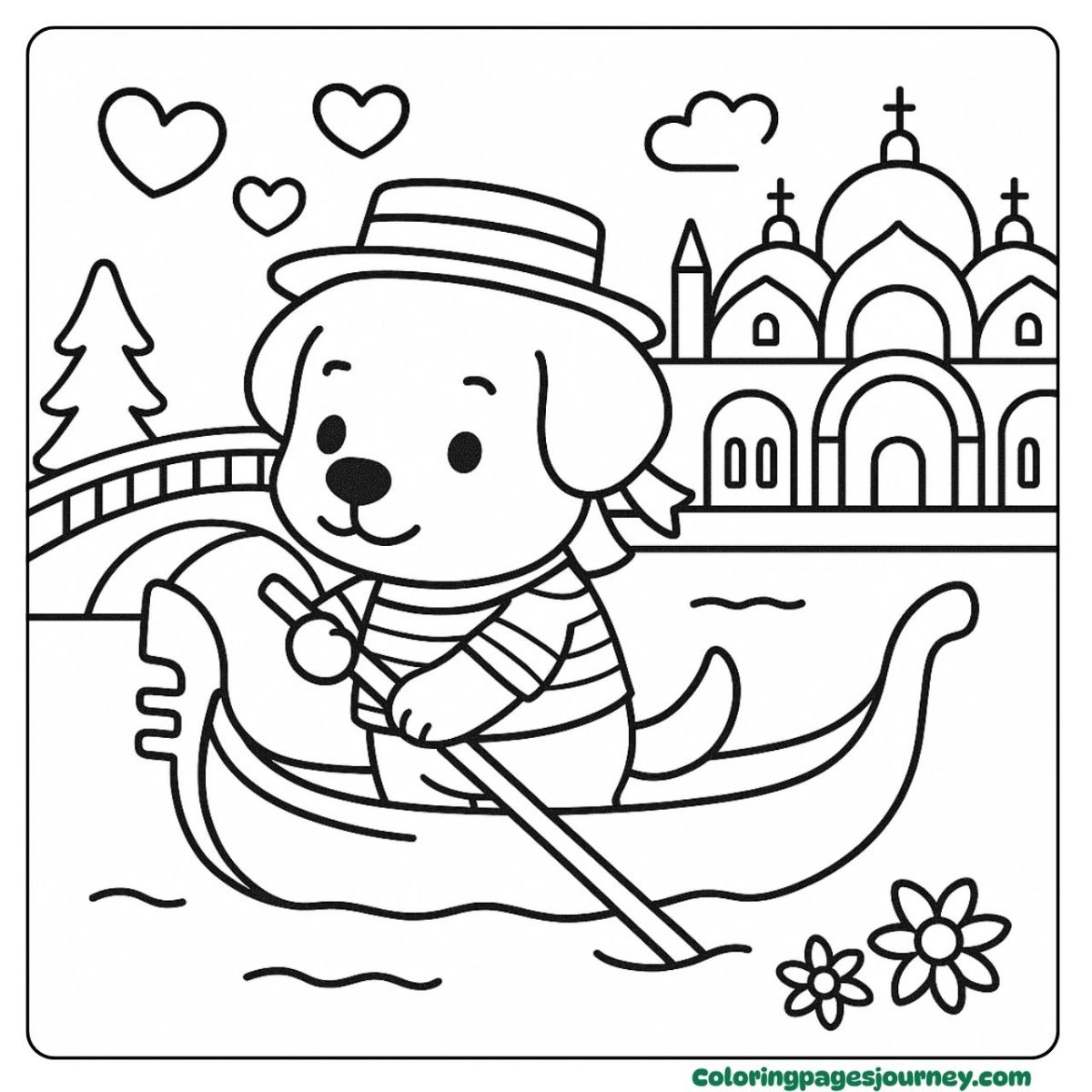 A Labrador Retriever coloring page floating through Venice A Labrador Retriever coloring page in a gondola ride