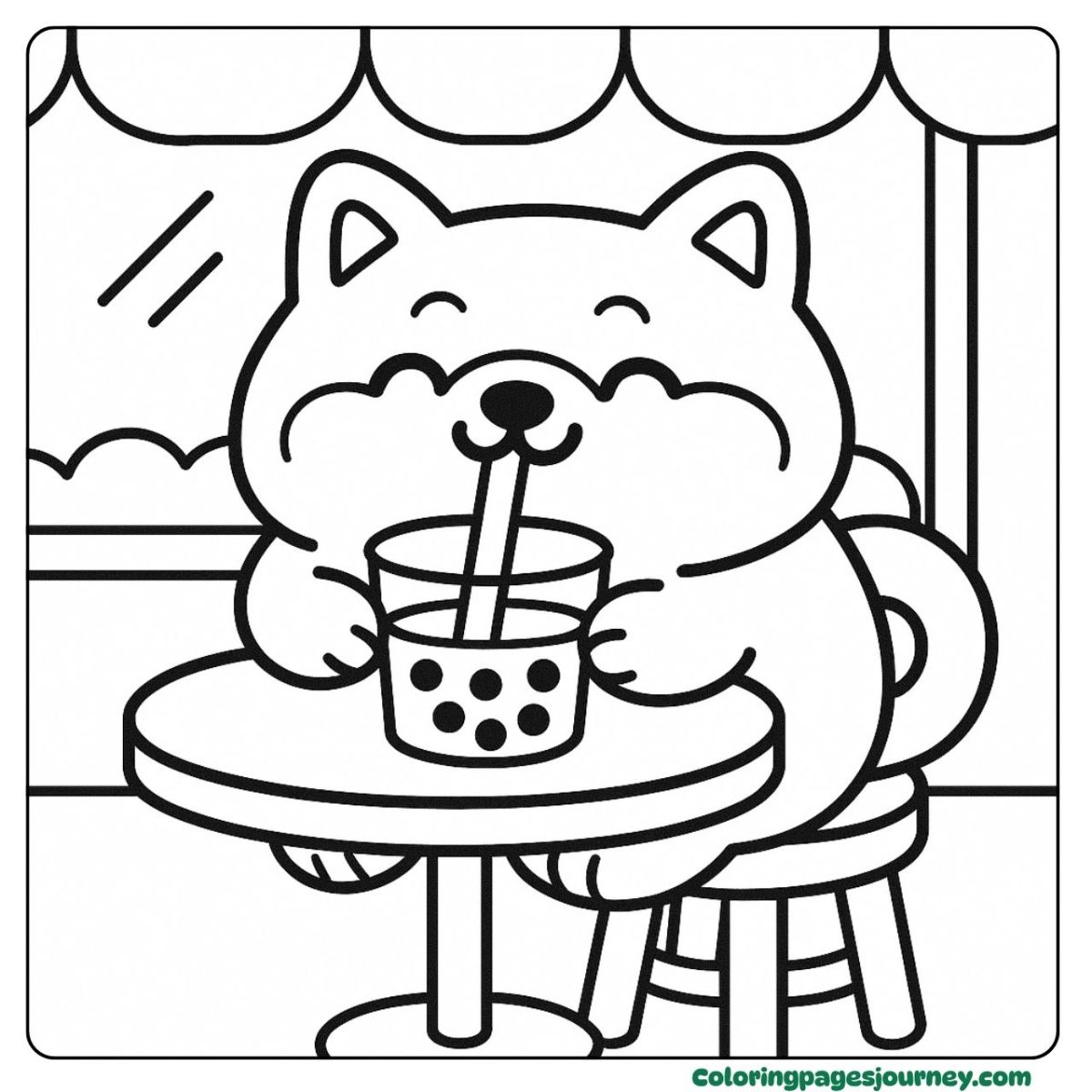 An easy dog coloring page enjoying bubble tea An easy dog coloring page relaxing with a delicious drink