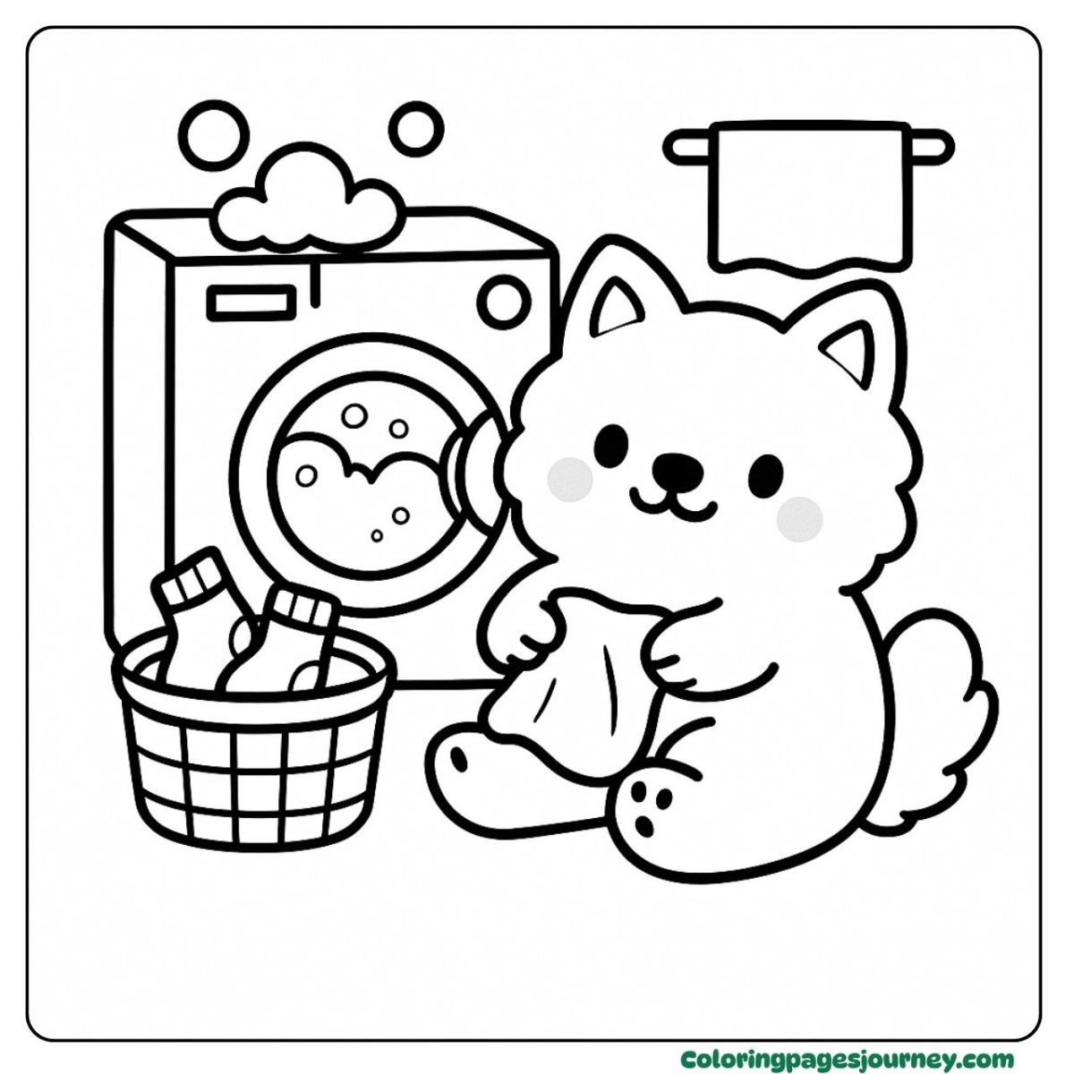 An easy dog coloring page of laundry fun An easy dog coloring page doing the laundry