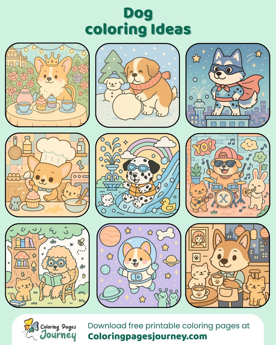 Dog coloring ideas with fun scenes and playful themes Dog coloring ideas with cute and creative dog moments