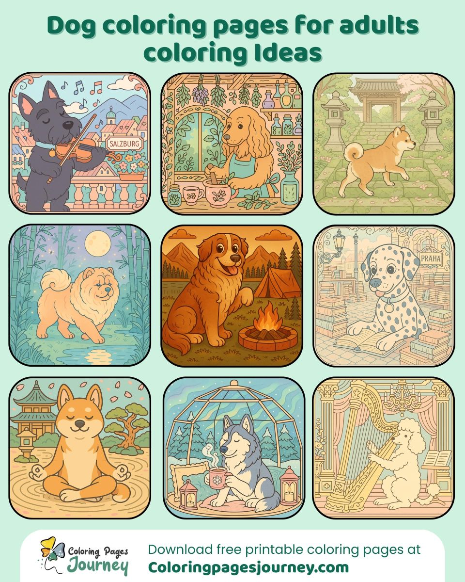 Dog coloring pages for adults with cozy creative scenes A collection of dog coloring pages for adults brings relaxing moments