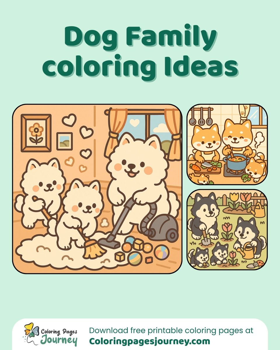 Dog family coloring ideas with cute home and garden scenes A list of dog family coloring pages for home and garden fun