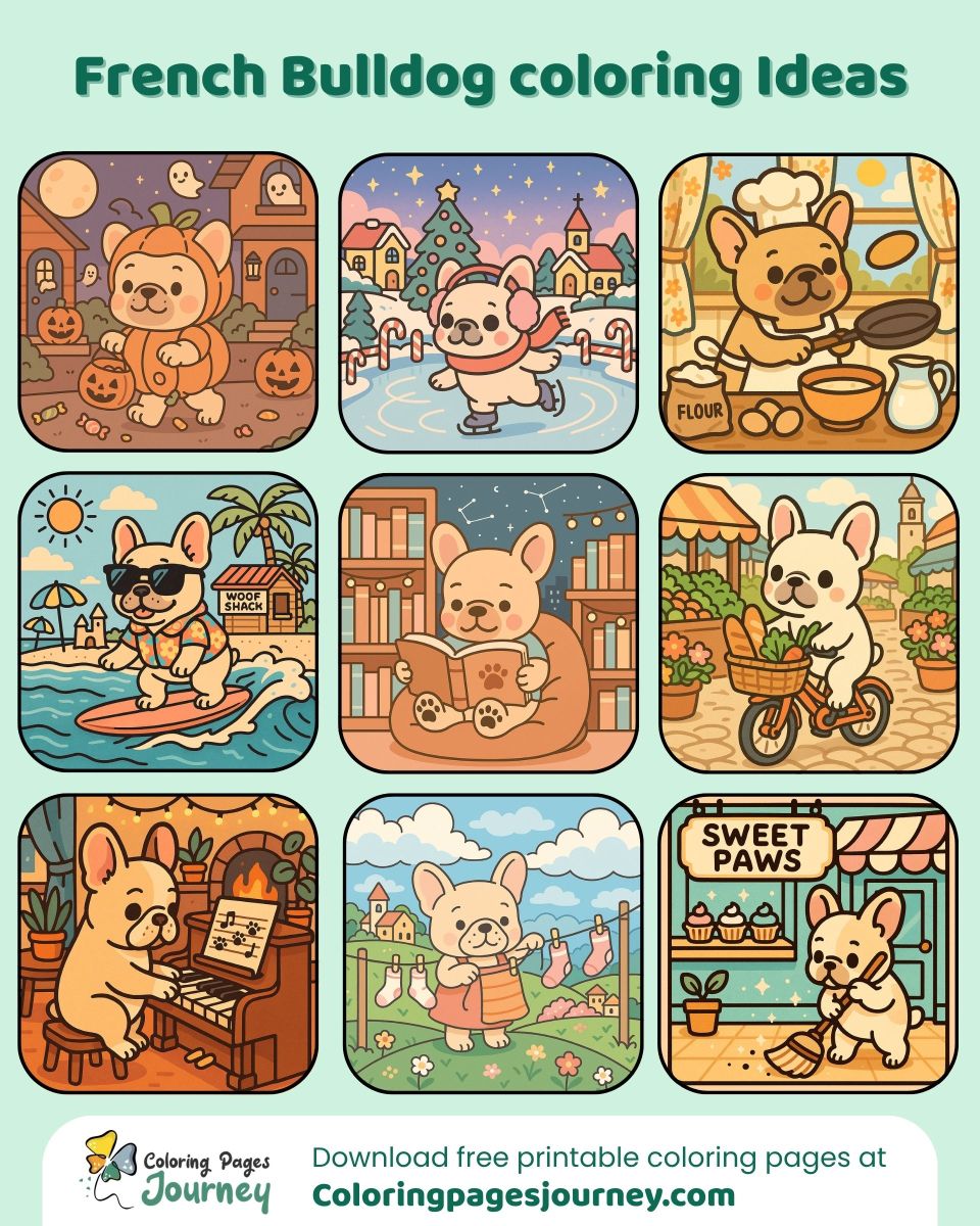 French Bulldog coloring ideas with cute everyday moments French Bulldog coloring ideas with fun daily scenes