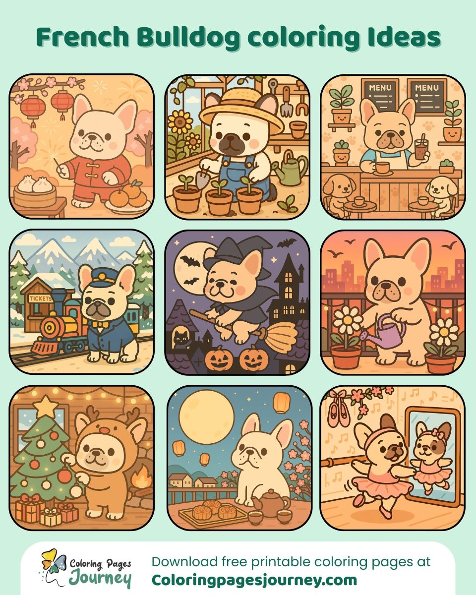 French Bulldog coloring ideas with holiday and seasonal fun French Bulldog coloring ideas with festive activities