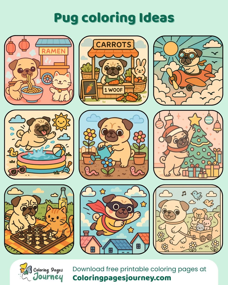 Fun and whimsical Pug coloring ideas for every mood Pug coloring ideas with playful and charming scenes