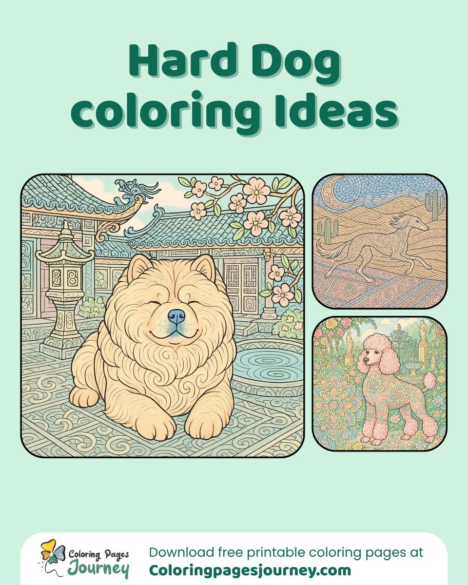 Hard dog coloring ideas with detailed and artistic designs A hard dog coloring idea set for three intricate art scenes