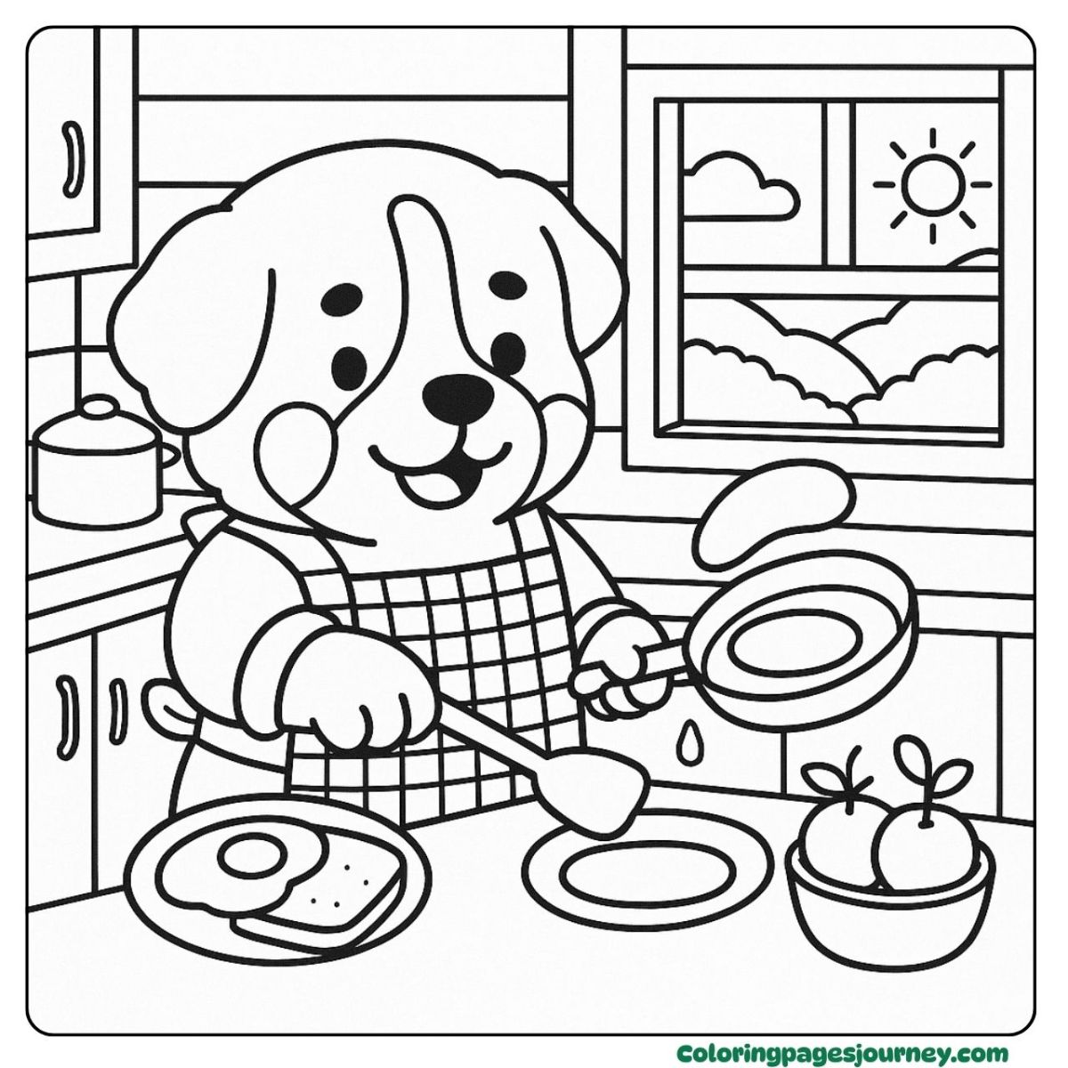 A Bernese mountain Dog coloring page with a cozy campfire Cozy campfire scene in a Bernese mountain Dog coloring page