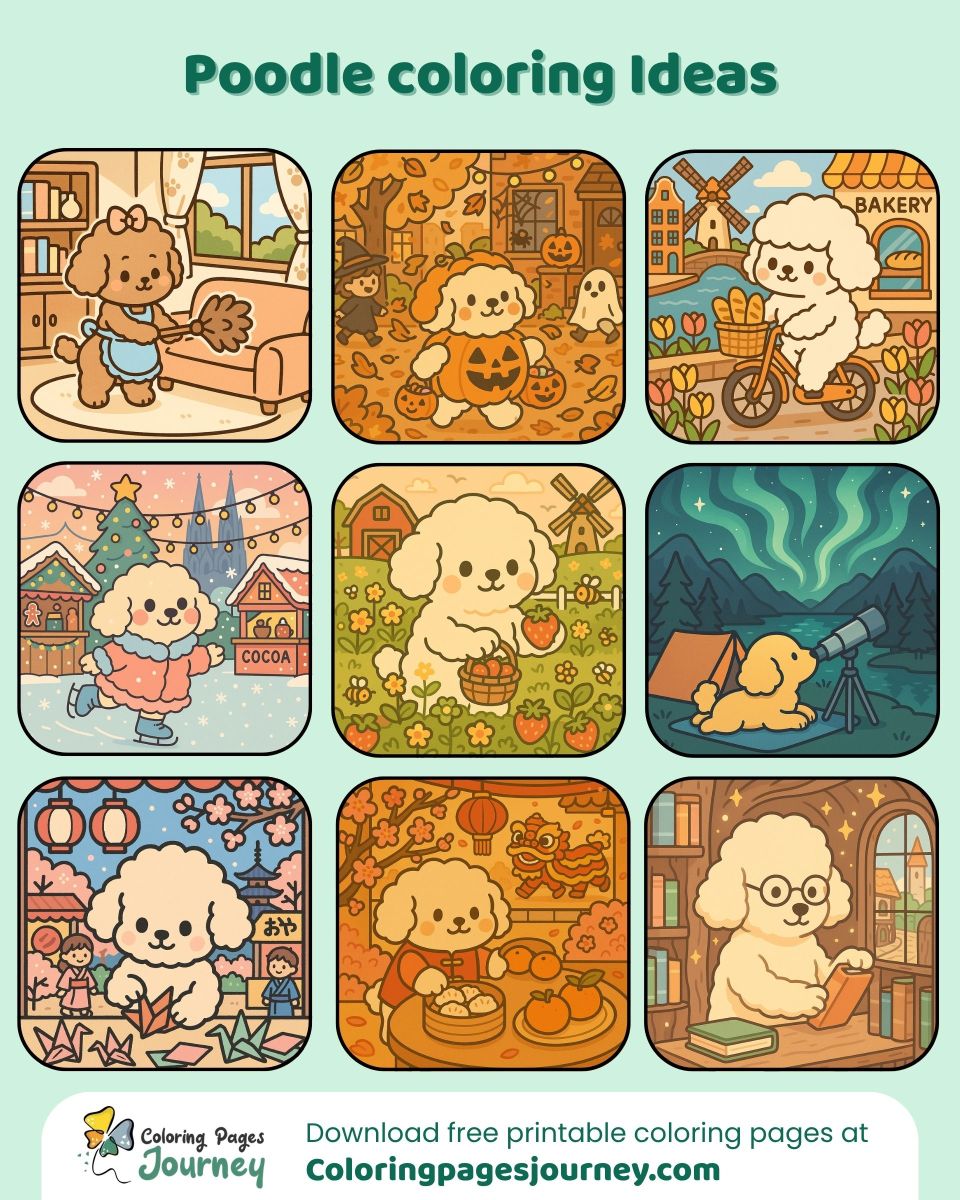 Poodle coloring ideas from cozy days to starry nights Poodle coloring ideas for all seasons and moods