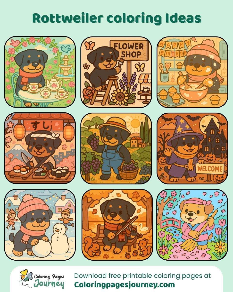 Rottweiler coloring ideas for fun and playful coloring Rottweiler coloring ideas for creative coloring inspiration