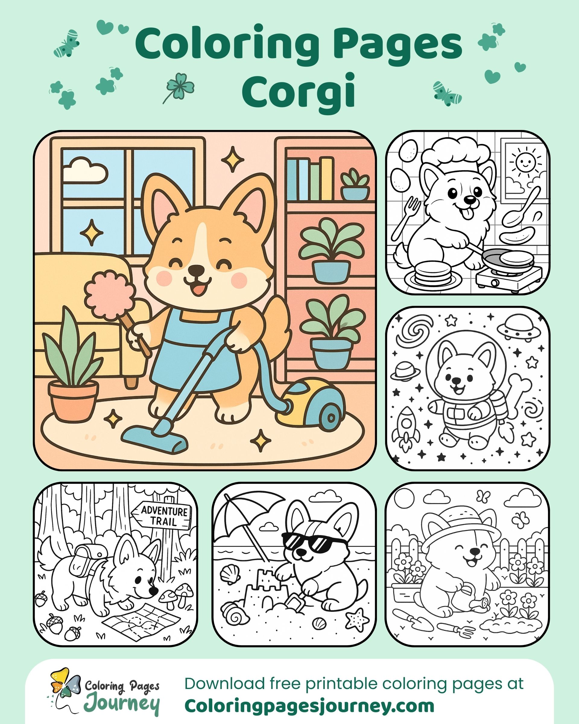 Corgi coloring collection with fun daily life moments