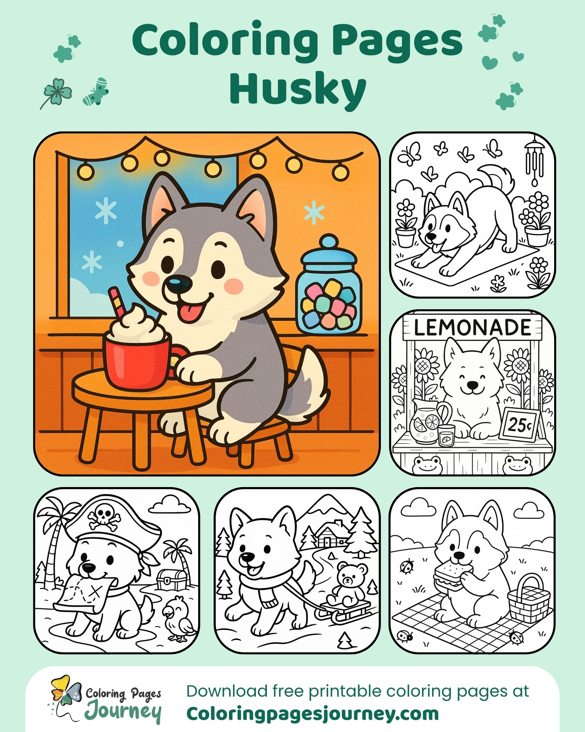 Cozy and playful Husky scenes to brighten your coloring time