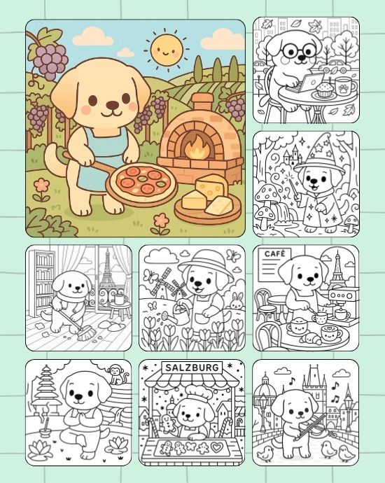 Labrador Retriever coloring pages with cozy scenes Labrador Retriever coloring pages in fun settings