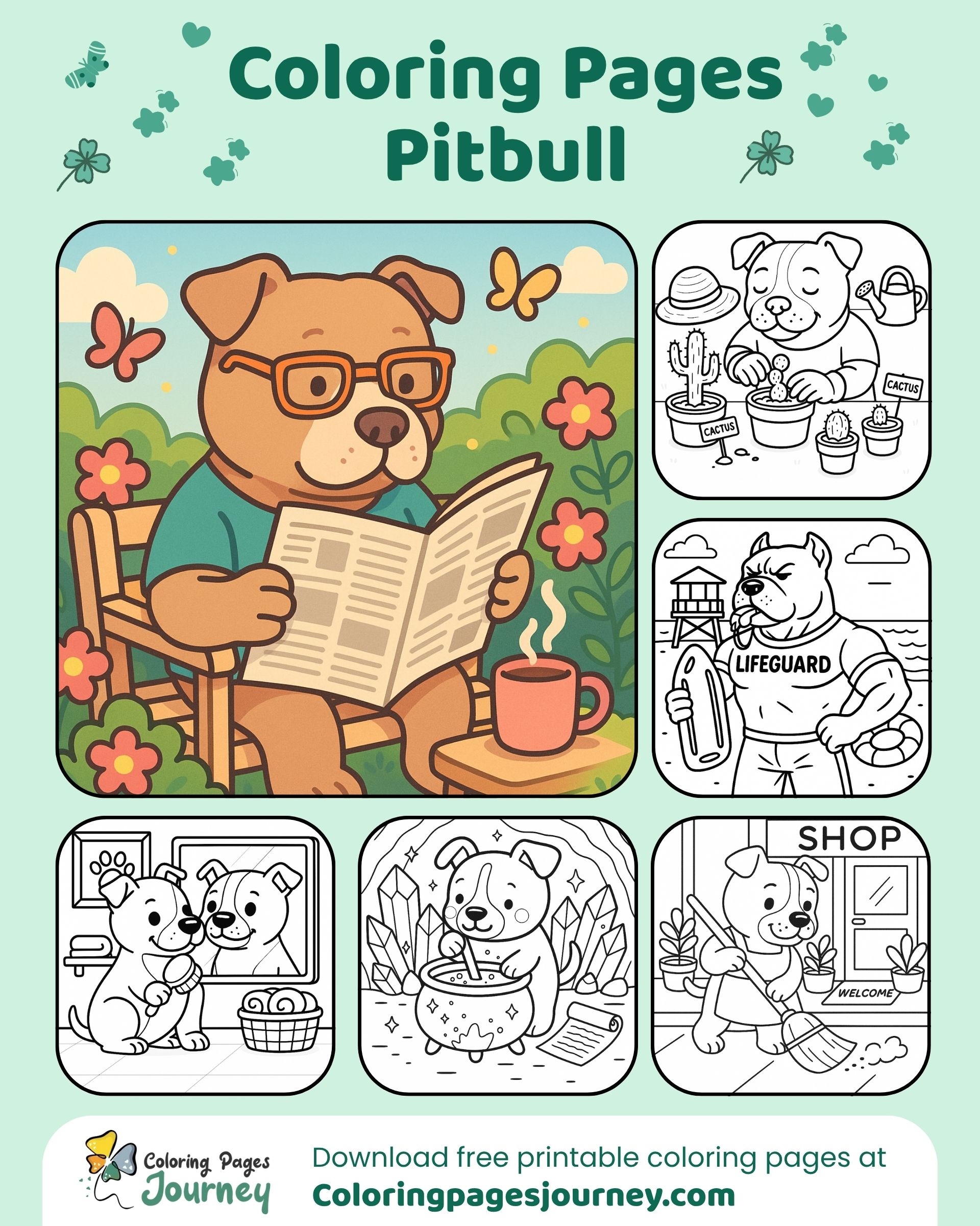 Pitbull coloring pages in cute and fun daily scenes