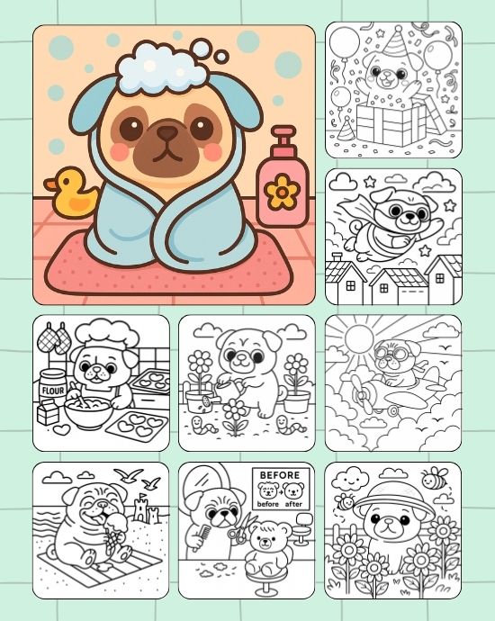 Pug Coloring Pages, Fun Designs To Print And Color Today Pug Coloring Pages, Relaxing Dog Art For All Ages To Enjoy