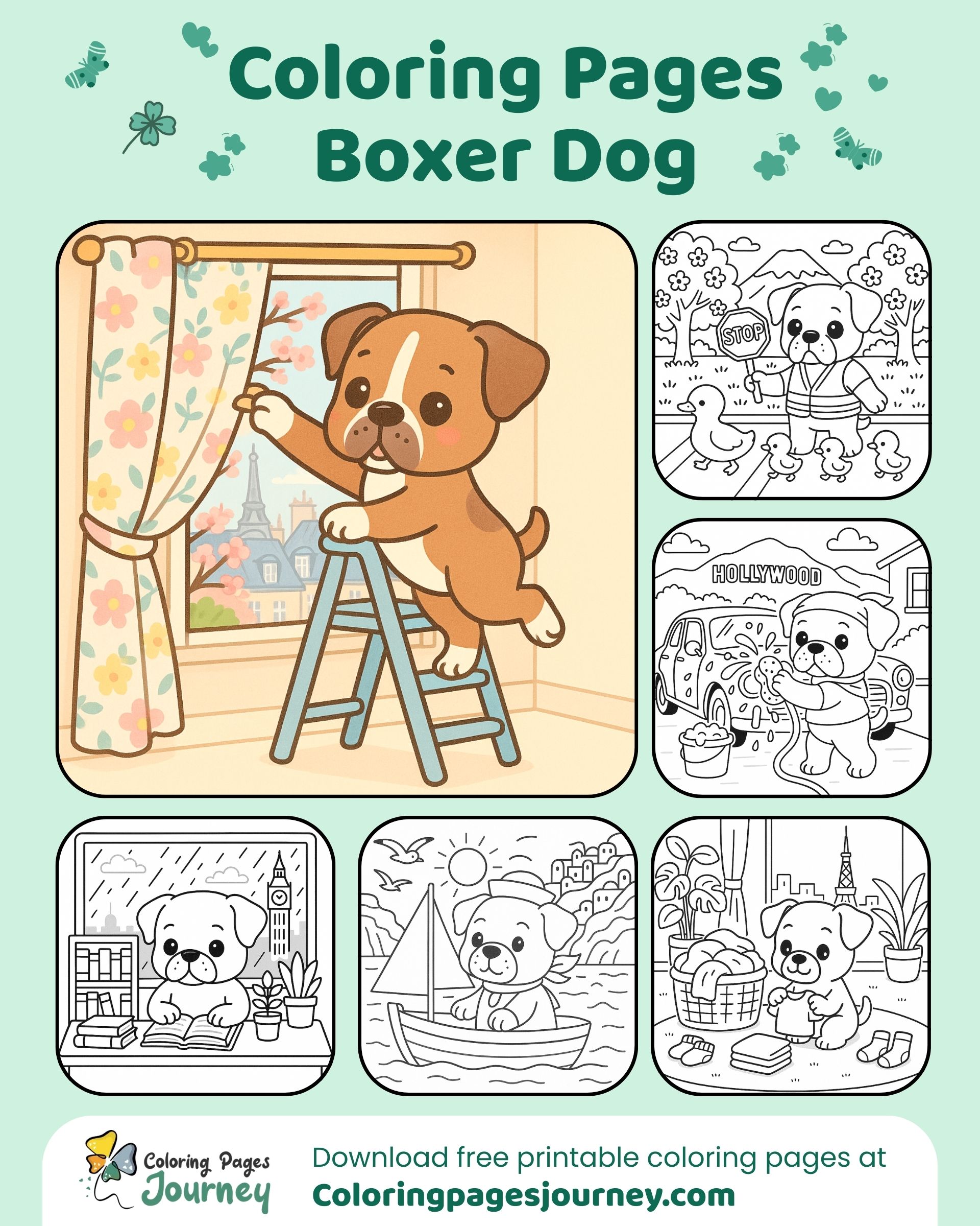 Fun and light-hearted Boxer Dog coloring pages for creative kids