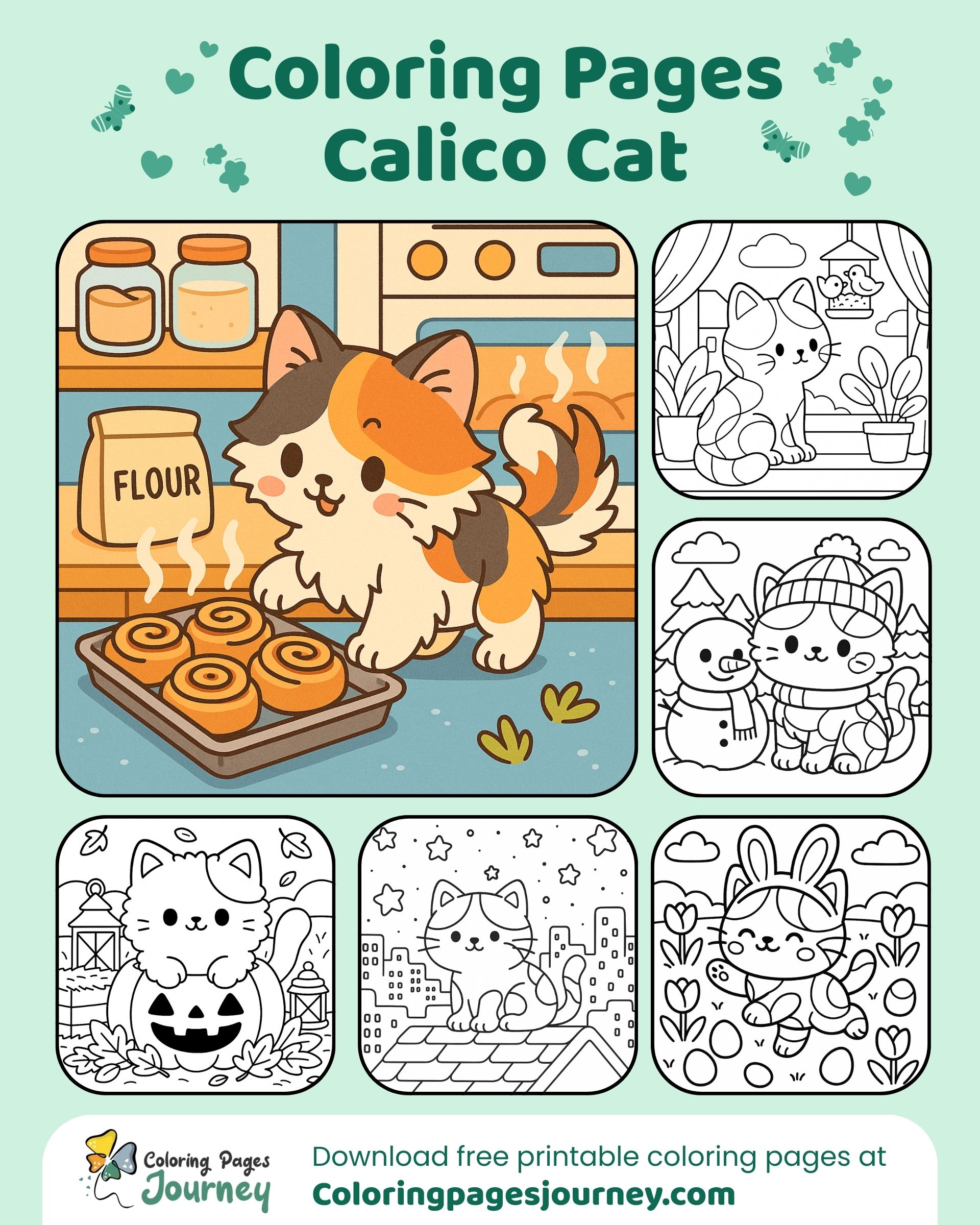 Warm Calico scenes collage with creative coloring images