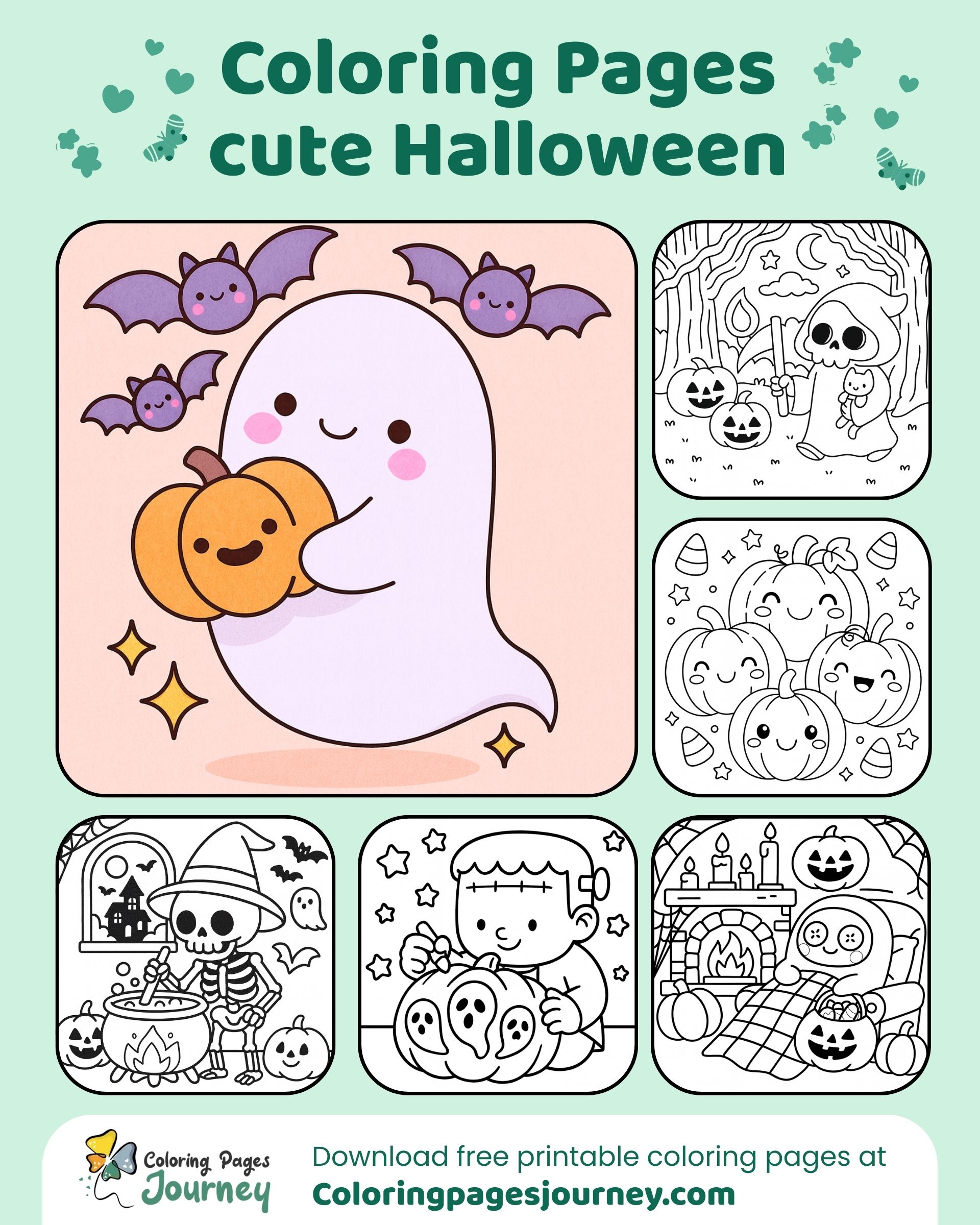 Friendly ghost poster with fun Halloween coloring pages