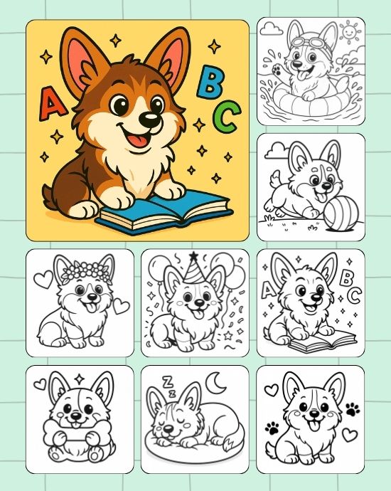 Corgi coloring pages for cozy kid time at home