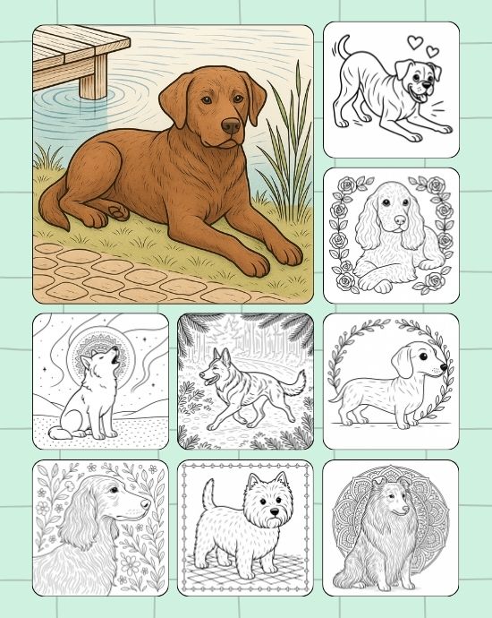 Lakeside labrador cover of adult dog coloring images set