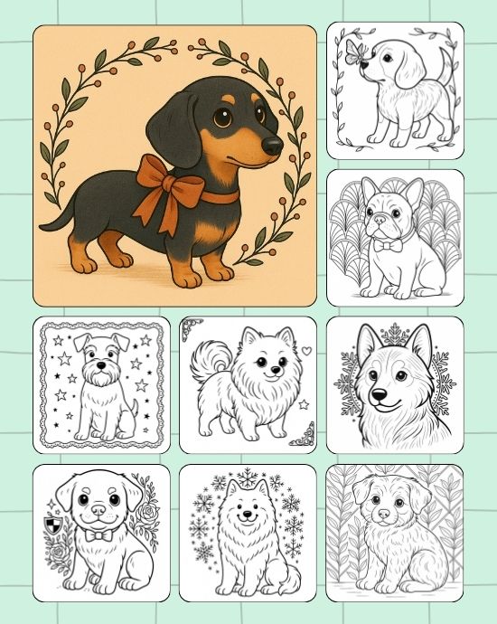 Dachshund and puppy collection creative dog coloring pages