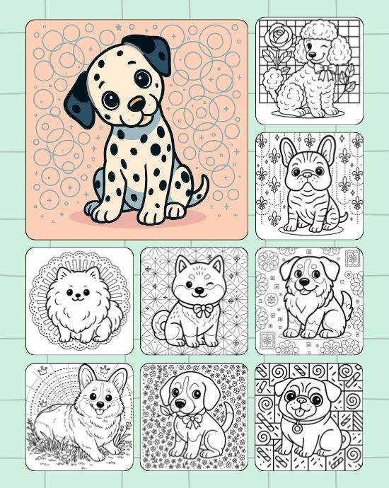Dalmatian themed cover for cute hard dog coloring pages