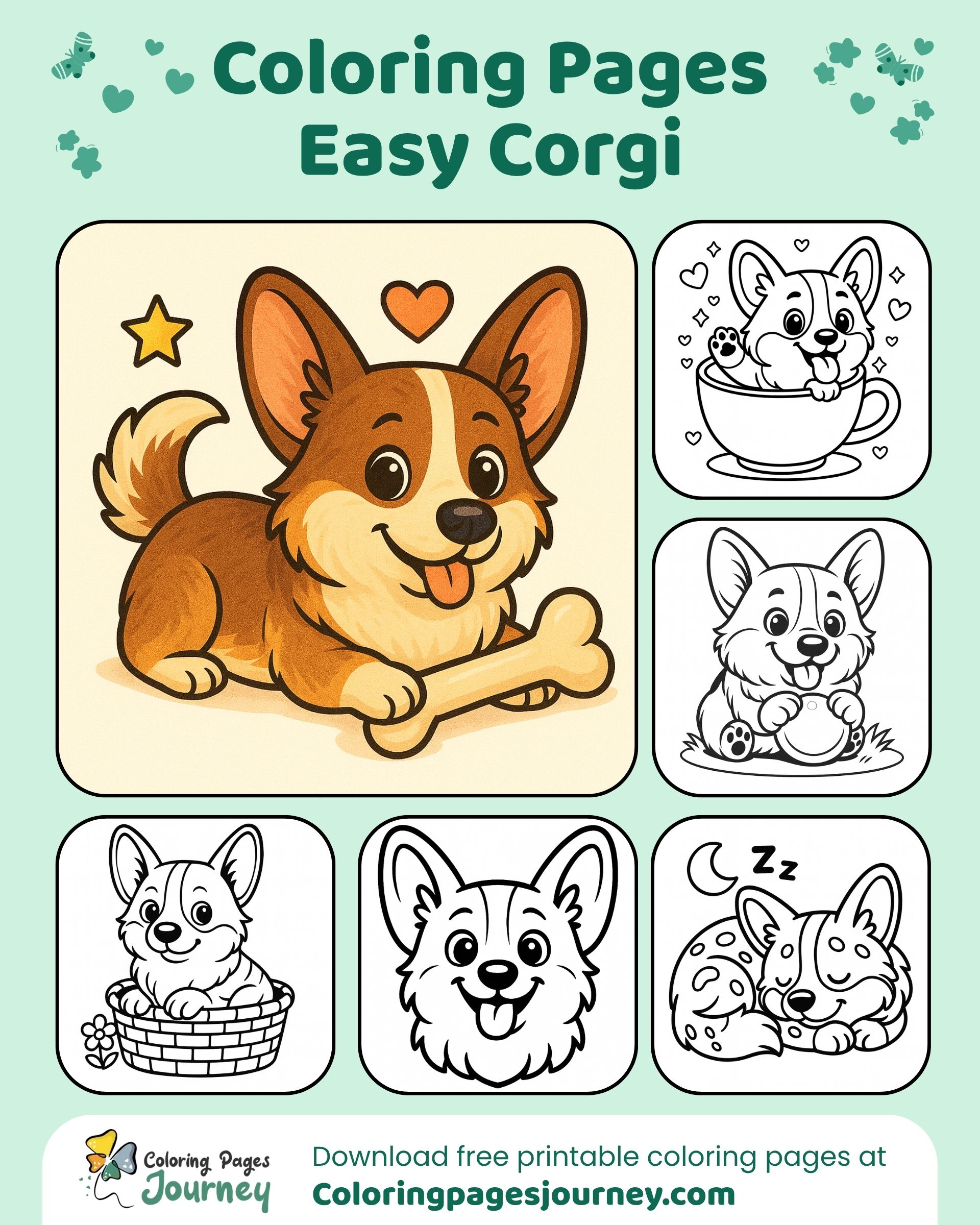 Simple corgi grid coloring pages for relaxed creative time